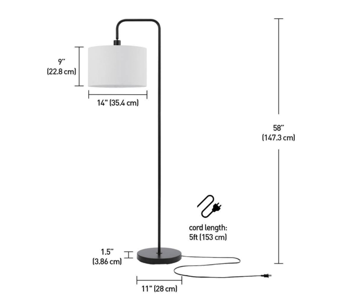 Globe Electric Barden 58 in. Matte Black Floor Lamp with White Linen Shade 67065