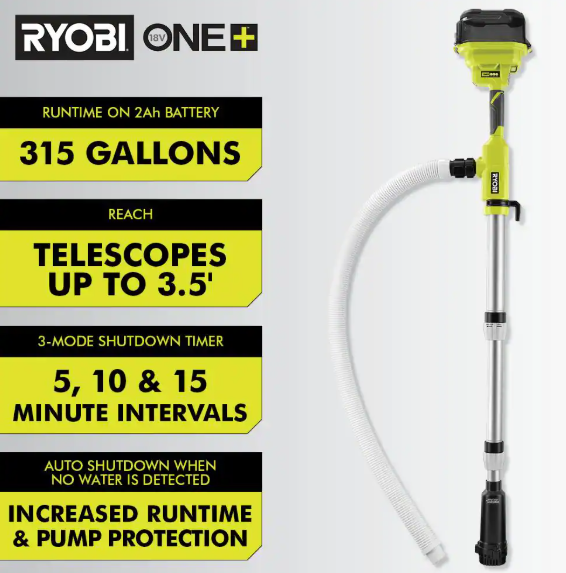 RYOBI ONE+ 18V Cordless 1/6 HP Telescoping Pole Pump (Tool Only) RY20UP02