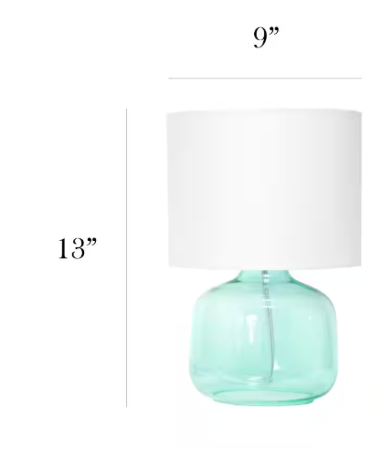 Simple Designs 13.75 in. Aqua Glass Table Lamp with Fabric Shade