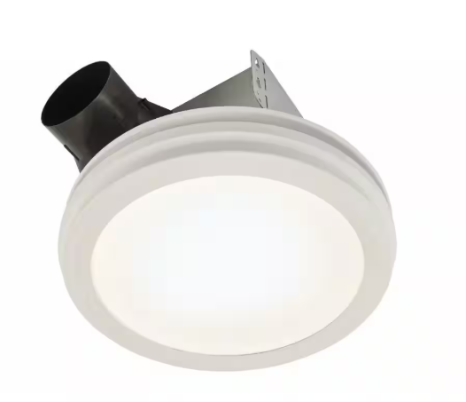 Broan-NuTone Roomside Series Decorative White 80 CFM Ceiling Bathroom Exhaust Fan with Round LED Panel and Beveled Frame ENERGY STAR