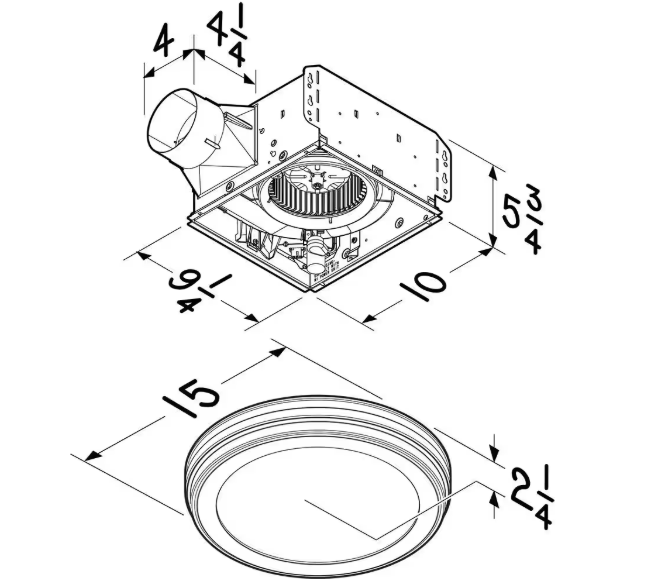 Broan-NuTone Roomside Series Decorative White 80 CFM Ceiling Bathroom Exhaust Fan with Round LED Panel and Beveled Frame ENERGY STAR