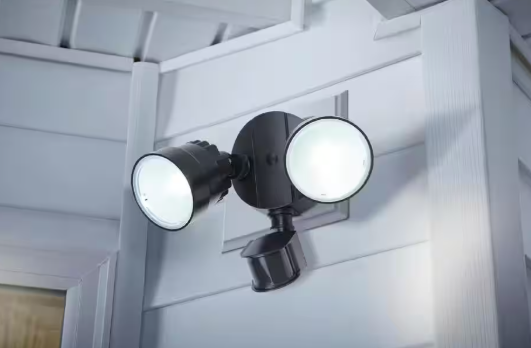 LUTEC 110 Degree 2-Head Black Integrated LED Motion activated Outdoor Flood Light