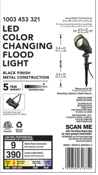 Hampton Bay 390 Lumen Millennium Black Adjustable Light Color Integrated LED Outdoor Landscape Flood Light