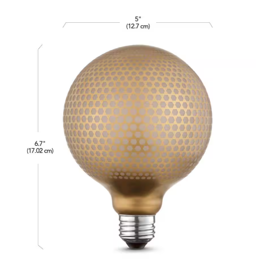 Globe Electric Moderna 40-Watt Equivalent E26 Base G40 Shape Luxury Oversized Frosted LED Filament Light Bulb, Copper Hexagon Design