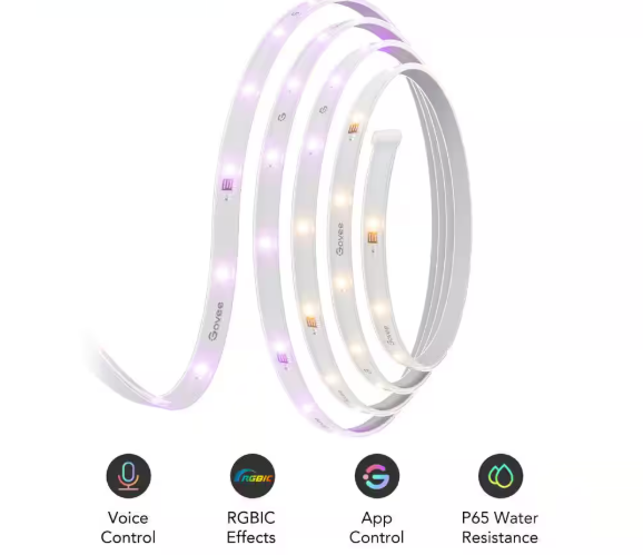 Govee RGBIC 36-Watt Equivalent 32.8 ft. Integrated LED Smart Color Changing Outdoor Black Wi-Fi Enabled Strip Light (1-Strip) H6172AD1