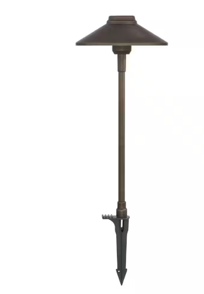 Hampton Bay 100 Lumen Low Voltage Antique Brass Integrated LED Single Tier Weather Resistant Outdoor Landscape Path Light