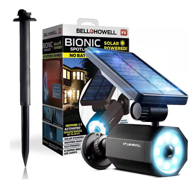 Bell + Howell 4-Watt Solar Powered Motion Activated Integrated LED Black Outdoor Bionic Spotlight Night Light 2963