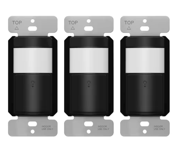 TOPGREENER 1.25 Amp Single Pole Motion Sensor Switch, No Neutral Required, Black (3-Pack) TDOS5-KM-BK-3PC