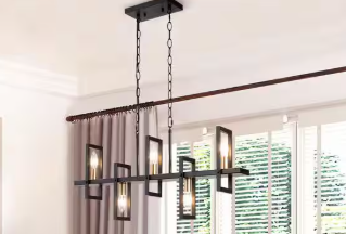Uolfin Modern Rectangle Dining Table Chandelier Transitional 5-Light Black and Brass Kitchen Island Candlestick Chandelier 17VFQEHD23984VF