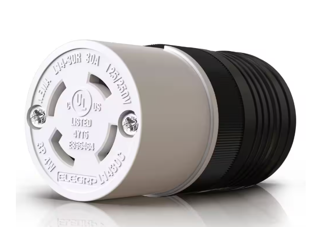 ELEGRP 30 Amp 125-Volt/250-Volt NEMA L14-30R Locking Connector, Industrial Grade Grounding Heavy Duty, Black/White L1430C