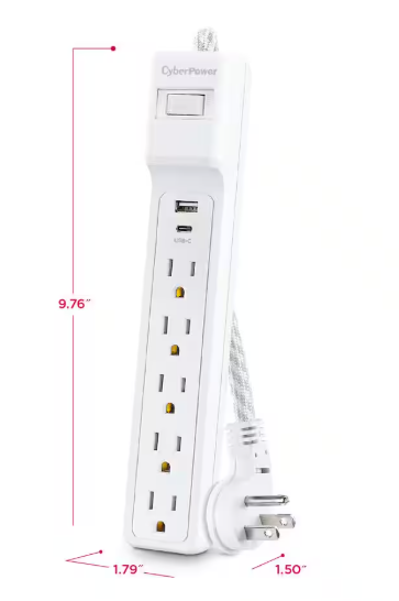 CyberPower 5-Outlet, 1 USB-A, 1 USB-C Surge Protector with 4 ft. cord P504UC