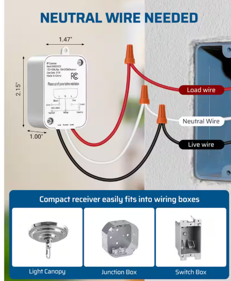DEWENWILS 15A High Power Wireless Remote Control No in-Wall Wiring Light Switch Kit HWLS11N