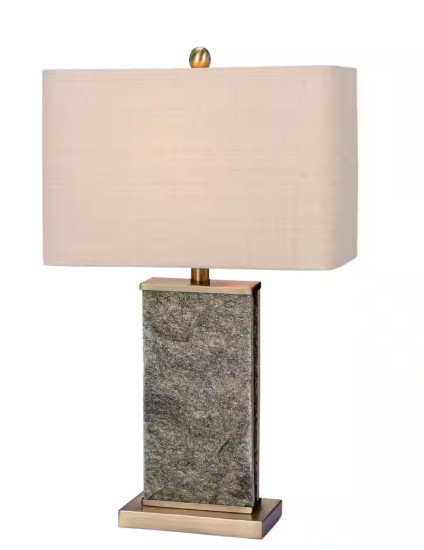 Fangio Lighting 26 in. Natural Stone and Antique Brass Stone and Metal Table Lamp