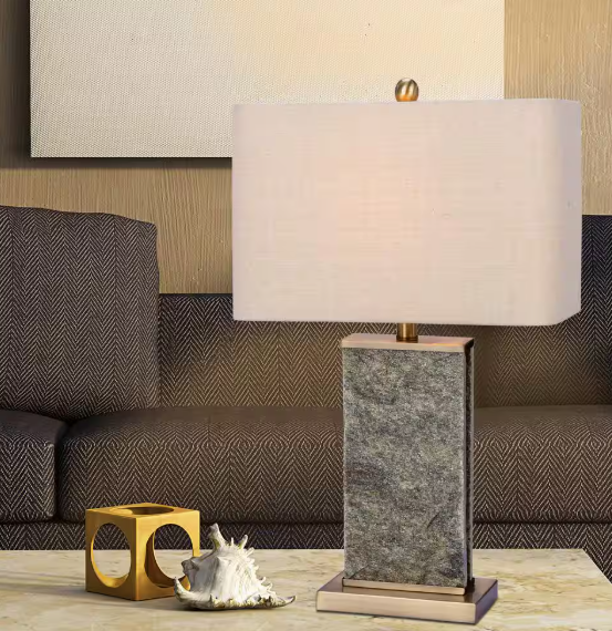Fangio Lighting 26 in. Natural Stone and Antique Brass Stone and Metal Table Lamp