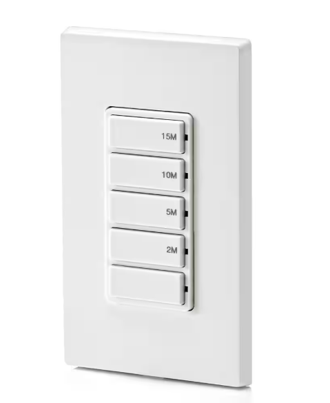 Leviton Decora 15 Amp 15-Minute Indoor In-Wall Timer Switch, 1/2 HP/9.8Amp Fan/Motor, No Neutral Required, Single-Pole, White