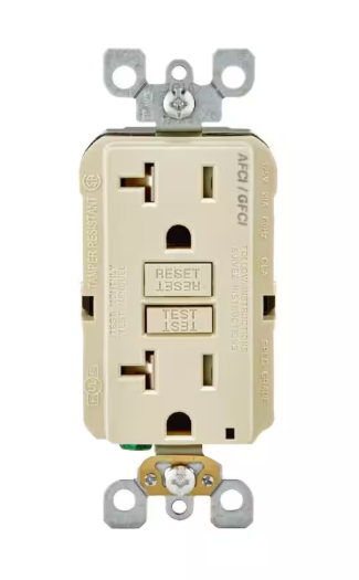 Leviton 20 Amp 125-Volt Duplex Self-Test SmartlockPro Tamper Resistant AFCI/GFCI Dual Function Outlet, Light Almond AGTR2-T AGTR2-T