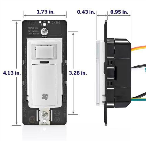 Leviton Decora In-Wall Humidity Sensor for Bathroom Exhaust Fan Control Switch, 1/4 HP, Residential Grade, Single Pole, White R02-DHS05-1LM