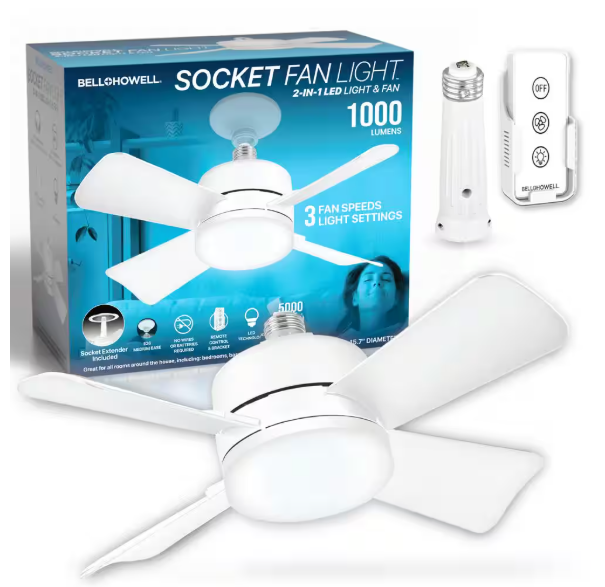 Bell + Howell 15.7 in. Indoor White Ceiling Fan with Remote, LED Light, Socket 8563ENCBQH