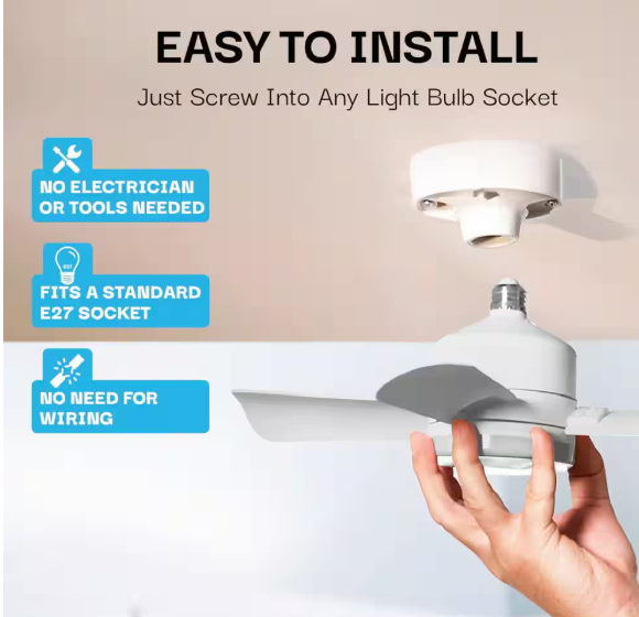 Bell + Howell 15.7 in. Indoor White Ceiling Fan with Remote, LED Light, Socket 8563ENCBQH