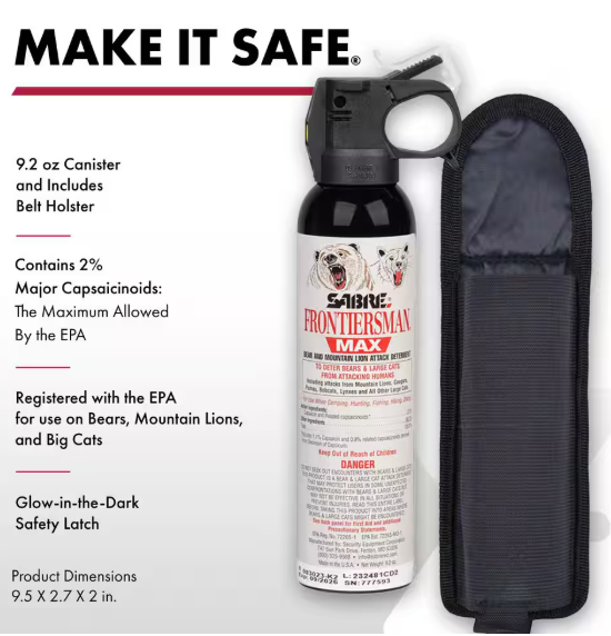 SABRE Frontiersman MAX 9.2 oz. Bear and Mountain Lion Spray with 2-Belt Holsters, 2-Pack FBADX-07-07