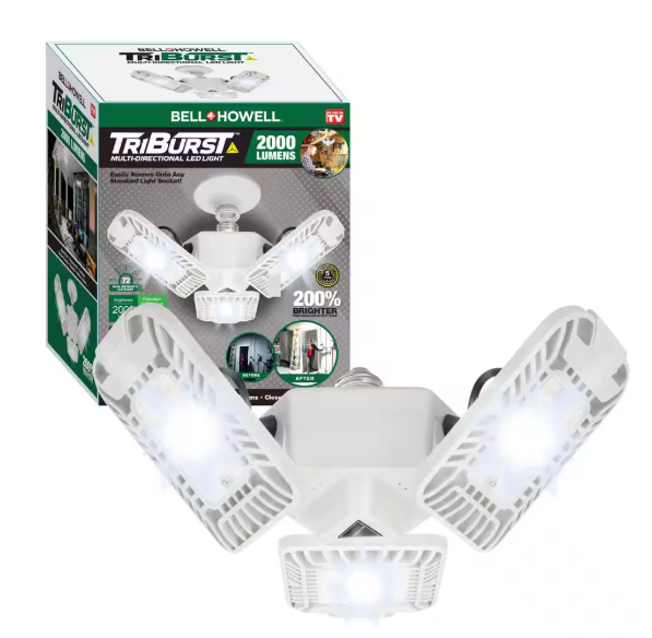 Bell + Howell TriBurst 10.5 in. White 72 High Intensity LED 2000 Lumens Flush Mount Ceiling Light with 3 Adjustable Heads 8532