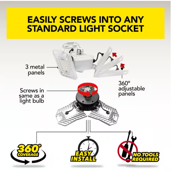 Bell + Howell TriBurst 10.5 in. White 72 High Intensity LED 2000 Lumens Flush Mount Ceiling Light with 3 Adjustable Heads 8532