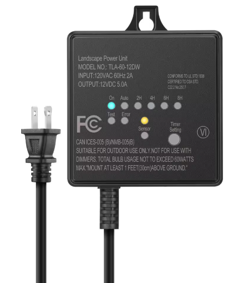 DEWENWILS Low Voltage 60-Watt Polycarbonate Landscape Lighting Outdoor Transformer w/Photocell Sensor and Timer, 120V AC to 12V DC HOSL02A