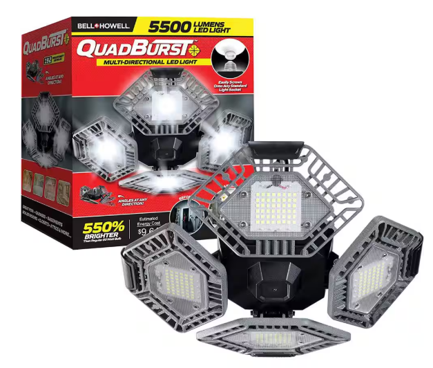 Bell + Howell QuadBurst 10.6 in. 192 High Intensity LED 5500 Lumens Flush Mount Ceiling Garage Light with 4 Adjustable Heads 7641
