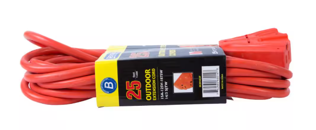 Bergen Industries 25 ft. 14/3 SJTW 15 Amp/125-Volt Outdoor Triple Tap Extension Cord, Orange OC251433T
