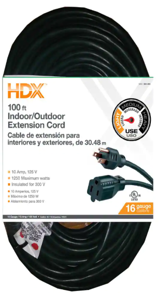 HDX 100 ft. 16/3 Indoor/Outdoor Extension Cord, Green