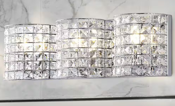JONATHAN Y Clara Deco 24 in. 3-Light Metal/Crystal Classic Glam LED Vanity Light, Chrome JYL7544A