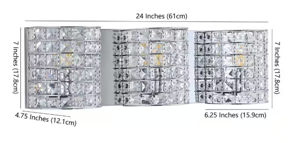 JONATHAN Y Clara Deco 24 in. 3-Light Metal/Crystal Classic Glam LED Vanity Light, Chrome JYL7544A