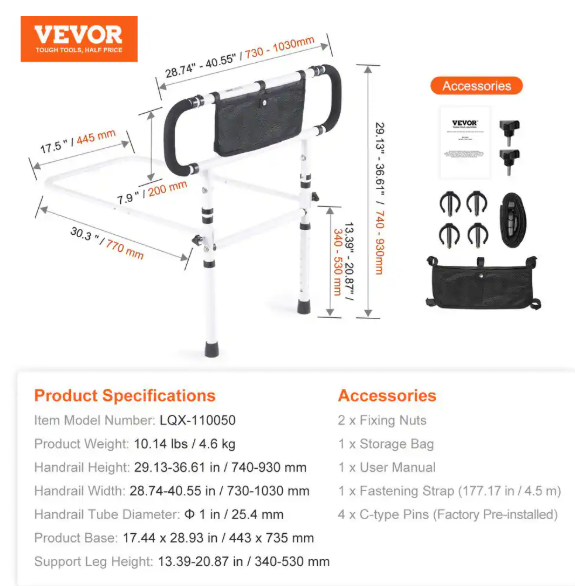 VEVOR Bed Assist Rail 180° Foldable 450 lbs. Loading Bed Side Rails with 4-Level Handle for Elderly Adults Senior Patient Care KZDSCBSSYSSDGIU0MV0