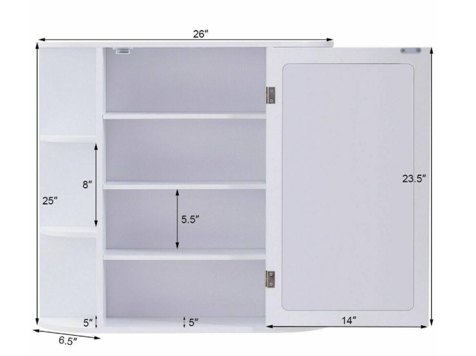 Gymax 26 in. W Bathroom White finish Multipurpose Mount Surface Storage Wall Cabinet Mirror White GYM01992