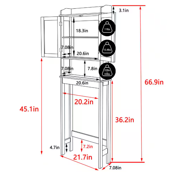 VEIKOUS Bathroom Over-the-Toilet Storage 21.7 in. W x 66.9 in. H x 7.1 in. D Composite Rectangular Shelf in Gray HP0904-06GY