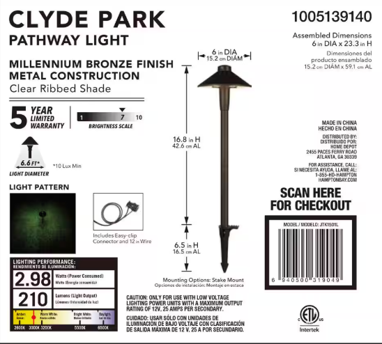 Hampton Bay Clyde Park 210 Lumen Low Voltage Bronze Integrated LED Outdoor Landscape Weather Resistant Path Light (1-Pack)