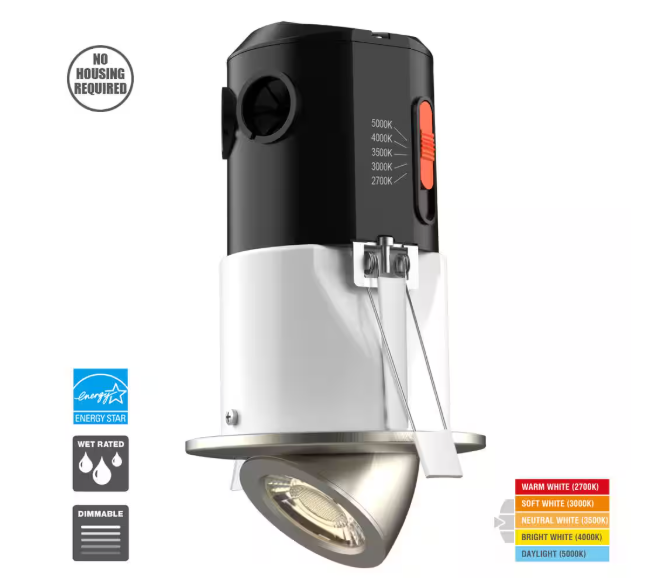 Commercial Electric Premium Downlight 3 in. 2700K - 5000K Brushed Nickel New Construction/Remodel Recessed Integrated LED Gimbal Kit