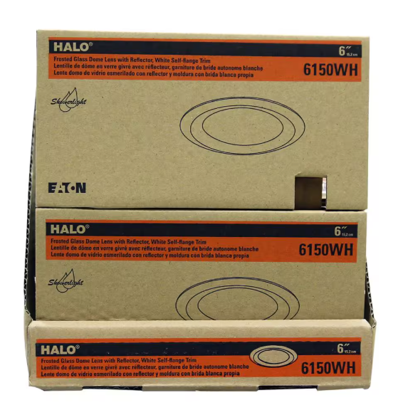 HALO E26 Series 6 in. White Recessed Ceiling Light Fixture Trim with Frosted Glass Lens, Wet Rated Shower Light 6150WH