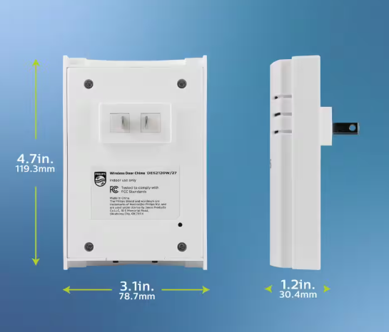 Philips Wireless Plug-In Door Bell Kit with 8 Melodies and 1 Push Button DES2180W/27