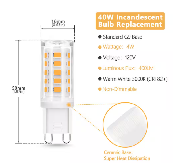 YANSUN 40-Watt Equivalent G9 Base Non-Dimmable LED Light Bulb in Warm White 3000K (5-Pack) H-110VGD00102G9-5
