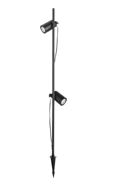 Hampton Bay 480 Lumen Low Voltage Black Integrated LED Outdoor Spotlight with 2 Adjustable Spotlights on a 28-42 in. Pole (1-Pack) LVP2S1-06W3C-05