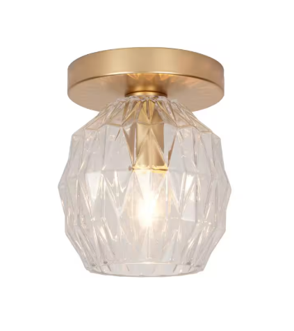 Alsy 5 in. 1-Light Soft Gold Transitional Flush Mount with Faceted Clear Glass Shade and No Bulbs Included