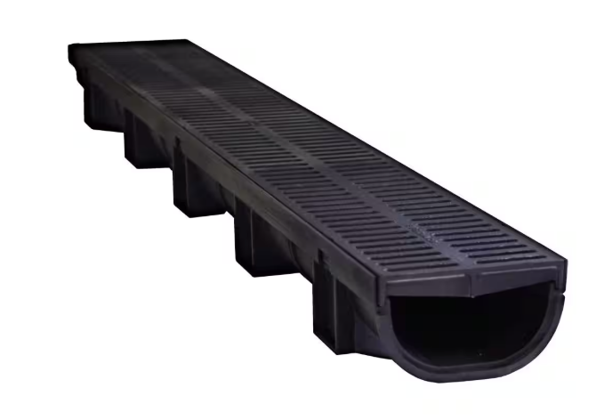 U.S. TRENCH DRAIN Compact Series 5.4 in. W x 3.2 in. D x 39.4 in. L Trench and Channel Drain with Black Grate