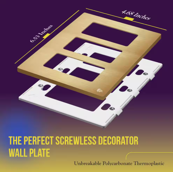 3-Gang Decorator Rocker Plastic Screwless Wall Plate, Brushed Gold (5-Pack)