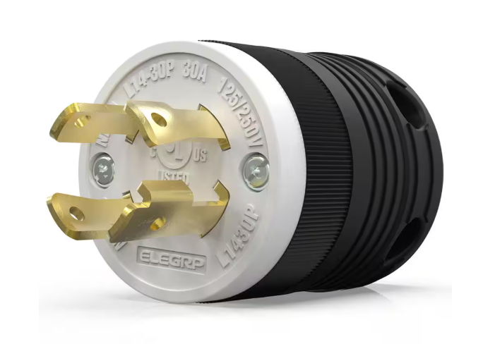 ELEGRP 30 Amp 125-Volt/250-Volt NEMA L14-30P Locking Plug, Industrial Grade Grounding Heavy Duty, Black/White L1430P