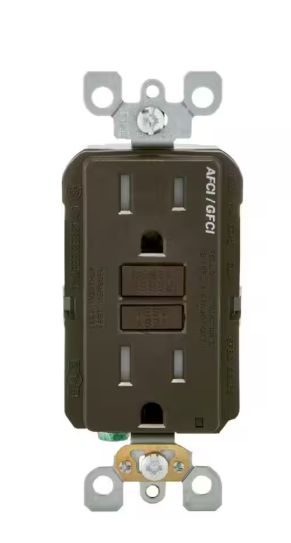 Leviton 15 Amp 125-Volt Duplex Self-Test SmartlockPro Tamper Resistant AFCI/GFCI Dual Function Outlet, Brown AGTR1 AGTR1