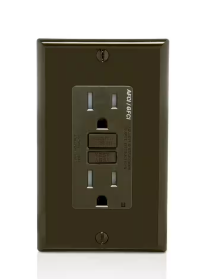 Leviton 15 Amp 125-Volt Duplex Self-Test SmartlockPro Tamper Resistant AFCI/GFCI Dual Function Outlet, Brown AGTR1 AGTR1