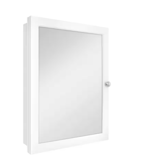 Glacier Bay 20 in. W x 26 in. H Rectangular Framed Recessed or Surface-Mount Bathroom Medicine Cabinet with Mirror, White 33156