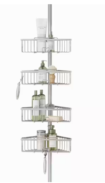 Zenna Home 4-Tier Tension Pole Shower Caddy in Satin Nickel E2157NNL