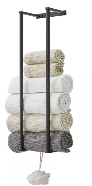 BWE Towel Racks Towel Storage Wall Mounted Rolled or Folded Towel Holder Large Capacity in Matte Black A-91127-B